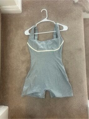 Sleeveless Heather Gray Romper with Cream Trim